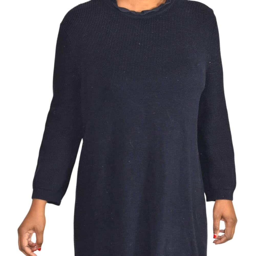 COS Sweater Dress Blue Navy Ruffle Hem Knit Ruched Overlay Layered Size Large - Picture 4 of 14